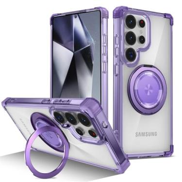 Imagem de Capa de celular transparente com suporte magnético giratório e dobrável para Samsung S25 Edge S24 S23 Plus FE S21 Ultra Armor, capa à prova de choque, roxa, para Galaxy S25 Edge