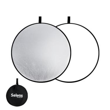 Imagem de Selens Refletor De Luz Dobrável 2 Em 1 De 17 Polegadas/45 Cm, Refletor De Disco Dobrável Para Fotografia, Prata, Branco Para Fotografia De Retrato Portátil E Iluminação Externa