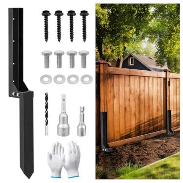 Imagem de Kit de estacas de reparo de postes de cerca - Âncora de suporte de reparo de poste de cerca de aço resistente com antiferrugem - Kits de fixação rápida com pinos de madeira quebrados e inclinados (1