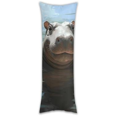 Imagem de Capa de travesseiro de corpo de hipopótamos fofa, ultramacia, respirável, longa, 137 x 50 cm, fronha decorativa com zíper oculto, capas de almofada para sofá de quarto