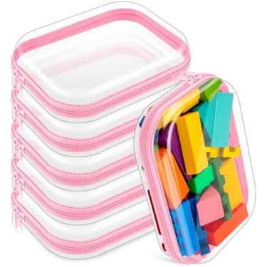 Imagem de Sanwuta 6 peças de estojo rígido transparente com zíper, bolsas de plástico rígido com zíper, bolsa de maquiagem, estojos transparentes para lanches, organizador de armazenamento de plástico, caixa