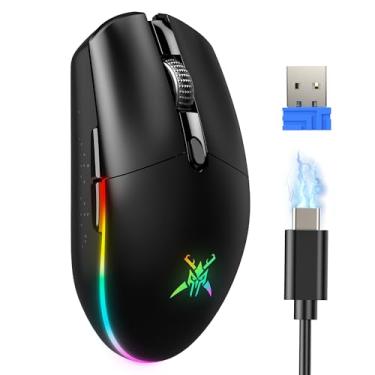 Imagem de TECKNET Mouse para jogos sem fio recarregável - 8000 DPI, bateria de longa duração de 100 horas, retroiluminação RGB, 6 botões programáveis, conectividade dupla (2,4 G + USB-C) para PC, Mac, laptop