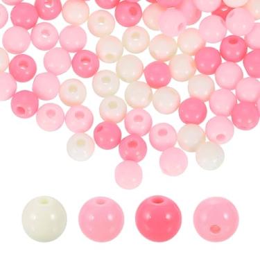 Imagem de HARFINGTON 200 peças de contas redondas de acrílico rosa creme, 6 mm de diâmetro, furo de 1,9 mm, bolas lisas de resina plástica, contas soltas para fazer joias, pulseiras, colar, brincos, faça você