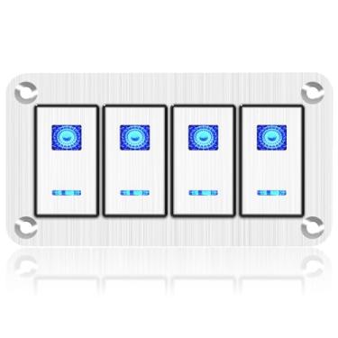 Imagem de xhtechnology Painel De Interruptores Basculantes, 4 Alumínio 12V/24V, 5 Pinos Liga/Desliga, Led Azul, Para Carro, Caminhões, Motocicletas, Jipes, Trailers, Utv (Prata)