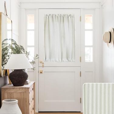 Imagem de Cortina de janela de porta listrada bege para janela de vidro de 101 cm de comprimento
