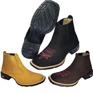 Imagem de Bota Botina Texana Country Feminina e Masculina Modativa Couro Cano Médio (38, Preto c/Rosa)