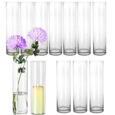 Imagem de JMIATRY 12 peças de vaso cilíndrico a granel, diâmetro 5 cm, altura 20 cm vasos de vidro cilíndricos transparentes