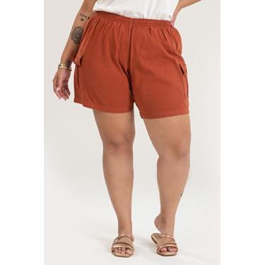 Imagem de Bermuda Feminina Plus Size Sarja Estonada Bolso Cargo Elástico Cintura
