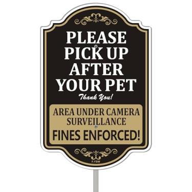 Imagem de Please Pick Up After Your Pet Area Under Camera Surveillance Fines Enforced Sign No Poop Pee Grass Yard Fence Lawn 45.7 cm x 30.5 cm com 89 cm Long Metal Stake With Stand Aluminum Outdoor Use