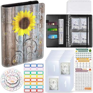 Imagem de Desafio de economia de dinheiro com 100 envelopes, fichário econômico com envelopes de dinheiro, processo motivacional para economizar US$ 5050, livro de desafio de economia A5 - girassol rústico