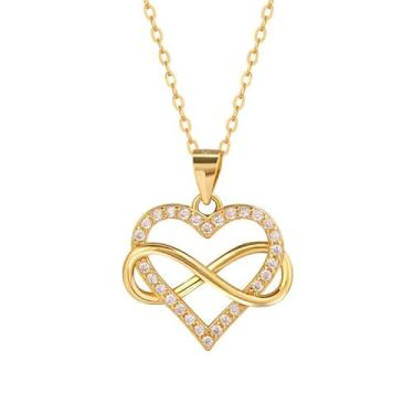 Imagem de DIAMANTIO Colar com pingente infinito de coração banhado a ouro 18 K – joia feminina com símbolo de amor de zircônia cúbica