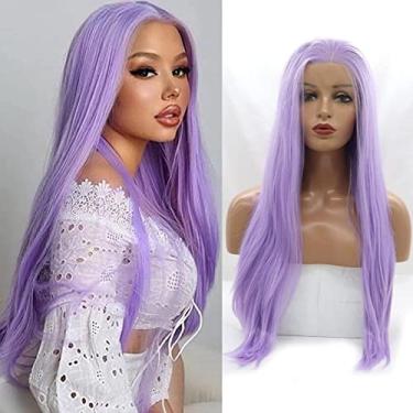 Imagem de AFBeauty Peruca roxa lace frontal lavanda roxo claro perucas de cabelo sintético longo liso para mulheres Perucas sintéticas com laço frontal com linha fina natural cabelo de bebê resistente ao calor cabelo de fibra Kanekalon para festa de Natal ou uso diário