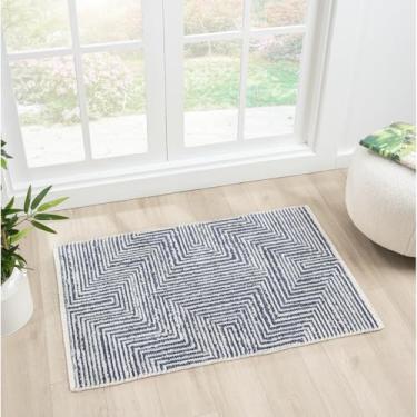 Imagem de Indigo Ink - Tapete lavável, resistente a manchas, decoração boho geométrica, ideal para sala de estar, quarto, escritório (5 x 8 cm, azul marinho/branco)