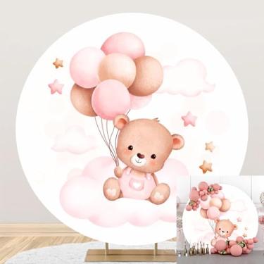 Imagem de OERJU Capa de fundo redondo para chá de bebê com desenho animado de urso para fotografia balões rosa estrela menina princesa chá de bebê decoração de festa de aniversário recém-nascido círculo 2 m