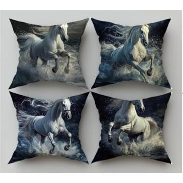 Imagem de Almofadas de praia, 40 x 40 cm, estampa de cavalo, almofadas externas, impermeável, material de linho, impressão dupla face com zíper invisível, capas de almofada para decoração de pátio e jardim