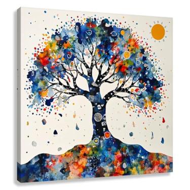 Imagem de Árvore da Vida Arte de Parede Impressão em Tela Harmonia da Vida Fotos de Decoração Pintura Azul Verde Sala de Estar 50x50cmx1