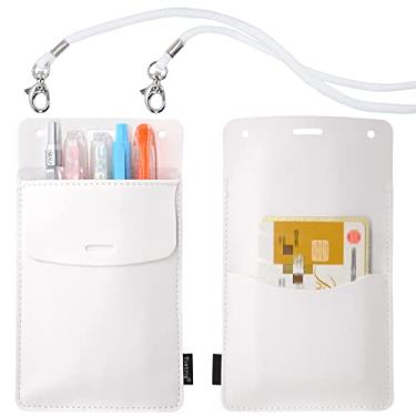 Imagem de Tintris Protetor de bolso, pacote com 3 canetas de couro porta-lápis organizador para homens camisa de bolso laboratório ferramentas pequenas, projetado com um cordão e um bolso extra traseiro, couro PU grosso, branco