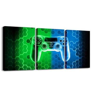 Imagem de jejeloiu Arte de parede infantil em tela gamer para sala de estar, quarto, jogos, decoração de parede para banheiro, sala de jogos, decoração de crianças, meninos, meninas, pôsteres, gamepad, pintura