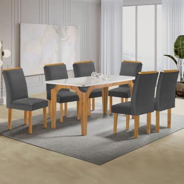 Imagem de Mesa de Jantar 6 Lugares Marromina Luisa com Vidro Cinamomo/Off White/Cinza - Cel Móveis