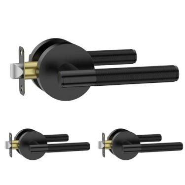 Imagem de Amerdeco Pacote com 3 maçanetas de porta de passagem pretas foscas, maçanetas resistentes sem travamento para hall, armário, área de escritório, shopping centers AM0016