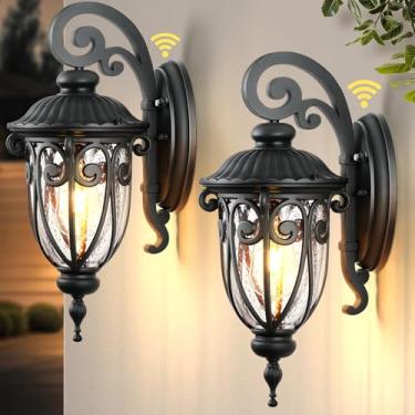 Imagem de VIANIS Luminária externa do crepúsculo ao amanhecer, pacote com 2 luzes externas para casa, luminárias externas pretas, luzes externas à prova d'água para casa, garagem, varanda, antiferrugem, vidro