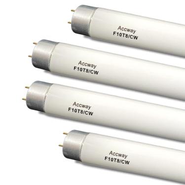 Imagem de Accway (Pacote com 4) Lâmpada fluorescente linear F10T8/CW 4100K, tubo reto tipo T8, 10 watts, branco frio, base média G13, 34,3 cm MOL