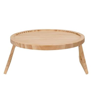 Imagem de DODAMOUR Bandeja de braço de sofá de madeira, bandeja de apoio de braço dobrável para sofá, suporte de bebida de bambu redondo minimalista para sala de estar, 24 cm