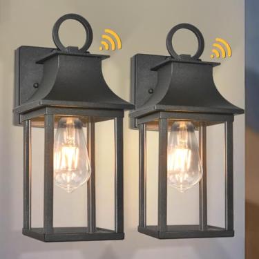 Imagem de ALVIME Luminária de parede externa do crepúsculo ao amanhecer, lanternas externas montadas na parede, arandela externa de varanda para entrada, garagem de pátio de porta frontal, preto texturizado