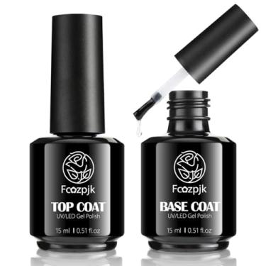 Imagem de Fcozpjk Gel Top Coat, 2 peças de 15 ml, sem toalha, conjunto de base e conjunto de base, acabamento brilhante, esmalte de unha, base transparente para manicure, suprimentos de arte para manicure