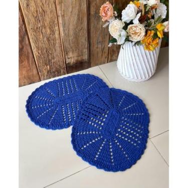 Imagem de Kit 2 Tapetes Oval P 55cm x 40cm Colorido Crochê Artesanal (Azul Royal)