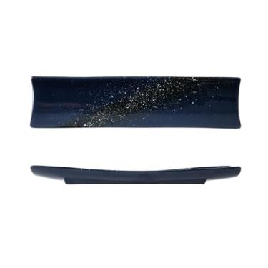 Imagem de Prato longo esmaltado de cerâmica cor sólida japonesa utensílios de mesa criativos domésticos - 33 cm - mar nebuloso