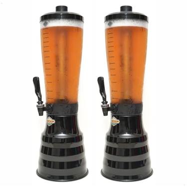 Imagem de kit 2 Torre Chopp 3,5 L Base Giratória Copo Acrílico Removível 4 Refil Preto