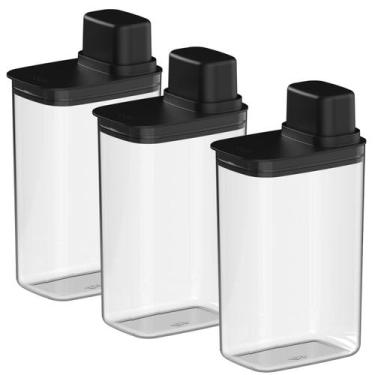 Imagem de Dispenser Hermético Organizador Cozinha 2,3L Drop OU - Preto Kit c/3