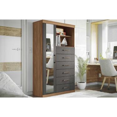 Imagem de Cômoda Casal Marabá 1.6 c/ 1 Porta 2 Nichos e 6 Gavetas c/ Espelho Jatoba/Grafitte - Santos Andirá