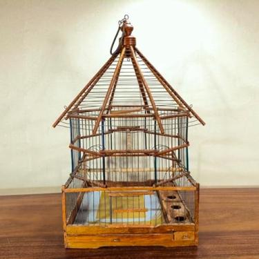 Imagem de Gaiola Antiga Madeira Arame Passarinho 53x38x32cm 1,3kg (