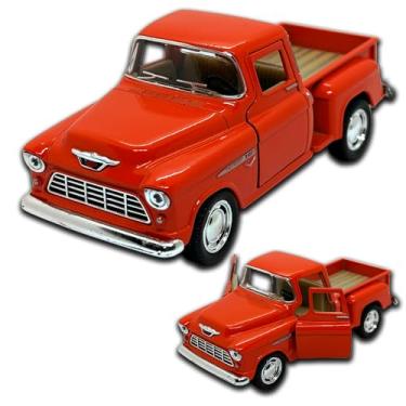 Imagem de Miniatura de carro Chevrolet Stepside 1955 em Metal, com fricção, pneus em borracha, abertura de portas laterais, 12 CM, 1/32, Resistente a quedas (Laranja)