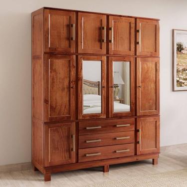 Imagem de Guarda-Roupa Casal Novak 10 Portas 3 Gavetas com Espelho Madeira Maciça Mogano - Pnr Móveis