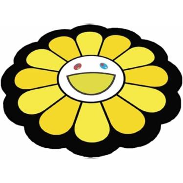 Imagem de Tapete de rosto sorridente, tapete de flores de arco-íris, felpudo para quarto, tapetes antiderrapantes, tapete redondo de girassol, almofada de cadeira de quarto, tapetes, F, 120 cm