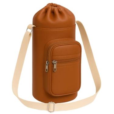 Imagem de Bolsa Térmica para Garrafa Vidinne GALANTE em Courino, com Bolso e Alça Transversal, Produto Artesanal Premium VIDINNE (Caramelo, 500 ml)
