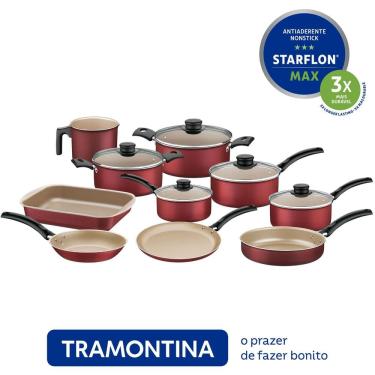 Imagem de Jogo de 10 Panelas em Alumínio com Revestimento em Antiaderente Starflon Max Turim Vermelho - Tramontina