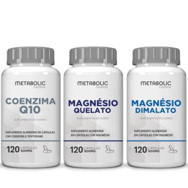 Imagem de Kit Magnesio dimalato + Quelato Bisglicinato + Coenzima Q10 500Mg 120 Cápsulas - Metabolic Farma