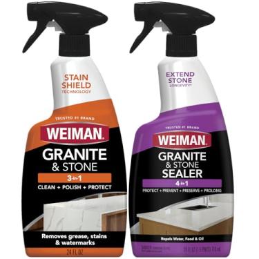Imagem de Weiman Kit Completo De Limpeza E Proteção De Bancadas - Para Granito, Mármore, Quartzo E Pedra - Limpador E Polidor De Granito E Pedra - 24 Oz, Selante De Granito E Pedra - 24 Oz