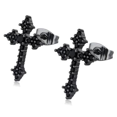 Imagem de Brincos de cruz para homens e mulheres banhado a ouro 14K S925 prata pino CZ diamante zircônia cúbica brincos, Zircônia cúbica, Zircônia cúbica