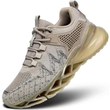 Imagem de Huacud Tênis de corrida masculino Blade Fashion Tênis de malha respirável antiderrapante academia esportivo casual tênis de caminhada atlética, Z1-cáqui, 37