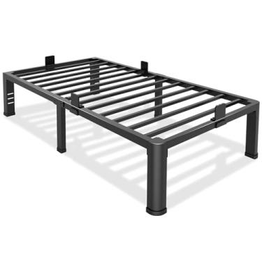 Imagem de Bilily Plataforma de metal com estrutura de cama de solteiro de 35 cm com pernas de canto redondo, suporte de ripas de aço resistente de 1,587 kg, compatível com cabeceira, sem necessidade de mola box