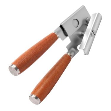 Imagem de Abridor de latas manual eficiente atualizado com cabo de madeira, abridor de lata portátil de manivela, ferramenta eficiente para abridores de latas, latas manuais com botão de giro fácil, abridores