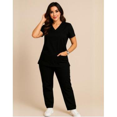 Imagem de Pijama Cirúrgico Feminino Scrub Hospitalar - Per Inquanto, Preto, GG