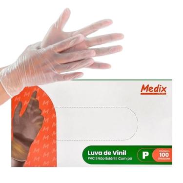 Imagem de Luva de Vinil Descartável com Pó, Tamanho P, 100 Unidades, Transparente, Ambidestra, Uso Geral, Não Estéril