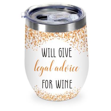 Imagem de Presentes de advogado para mulheres e homens, copo de vinho isolado de 350 ml com tampa, copos de viagem de aço inoxidável para café e vinho, ideia de presente para futuro advogado, juiz, advogado