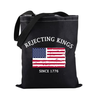 Imagem de PWHAOO Democracy America Tote Bag Rejecting Kings Since 1776, bandeira dos EUA, presente de 4 de julho, Bolsa Rejecting Kings